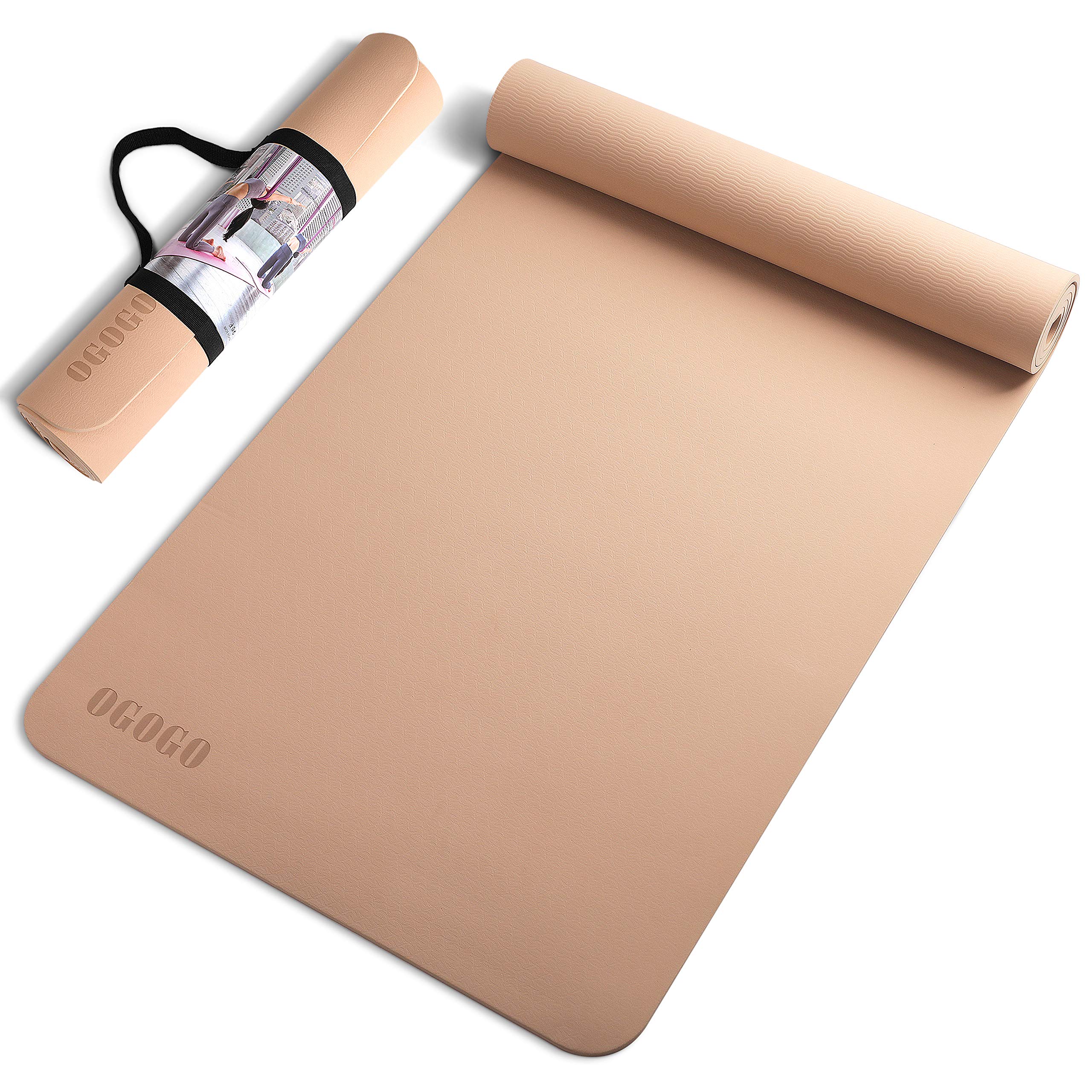 OGOGO Yoga Mat Double-Sided Non Slip,Eco Friendly Exercise Yoga Mat for Men and Women,Thick High Density Pro Mat with Carrying Strap