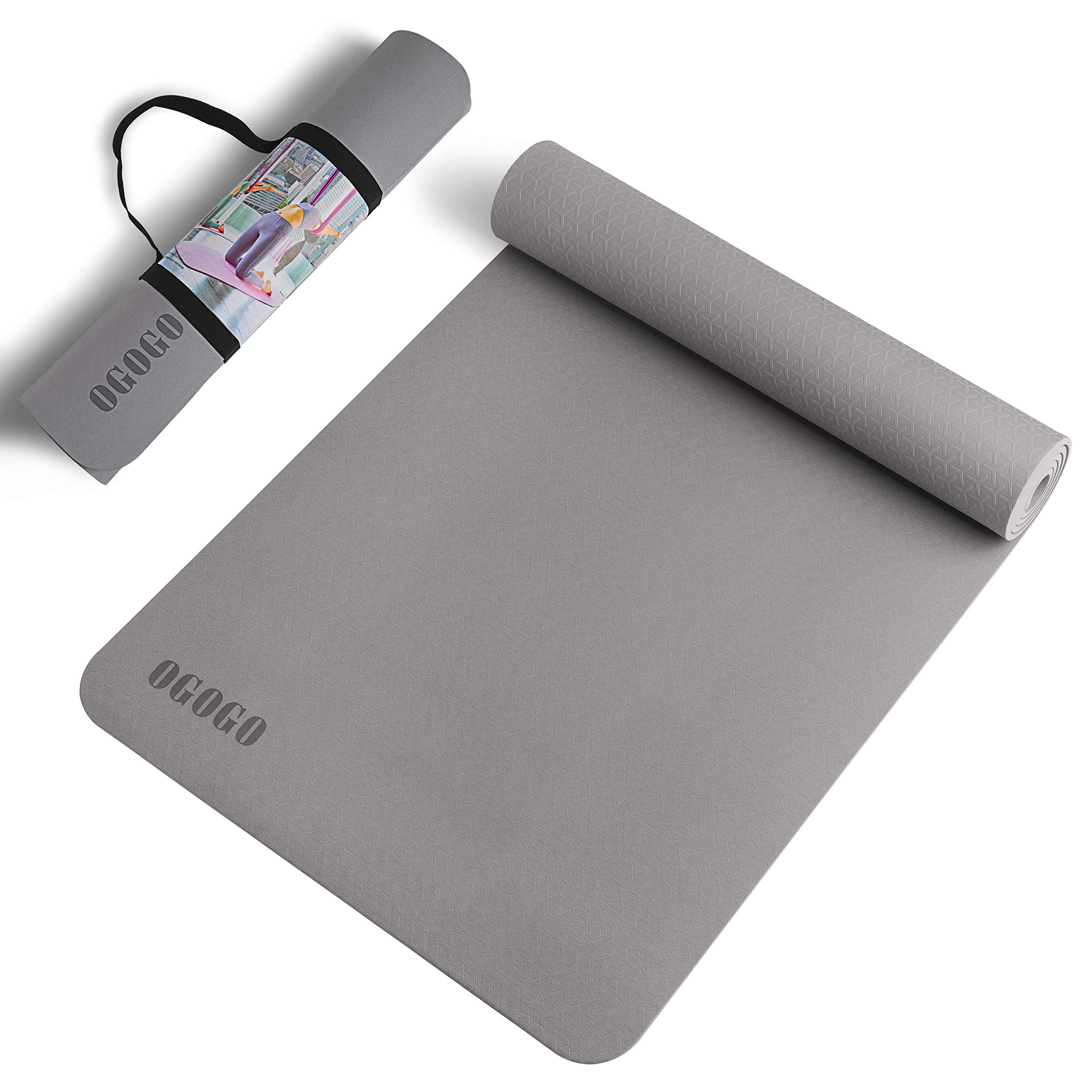 OGOGO Yoga Mat Double-Sided Non Slip,Eco Friendly Exercise Yoga Mat for Men and Women,Thick High Density Pro Mat with Carrying Strap