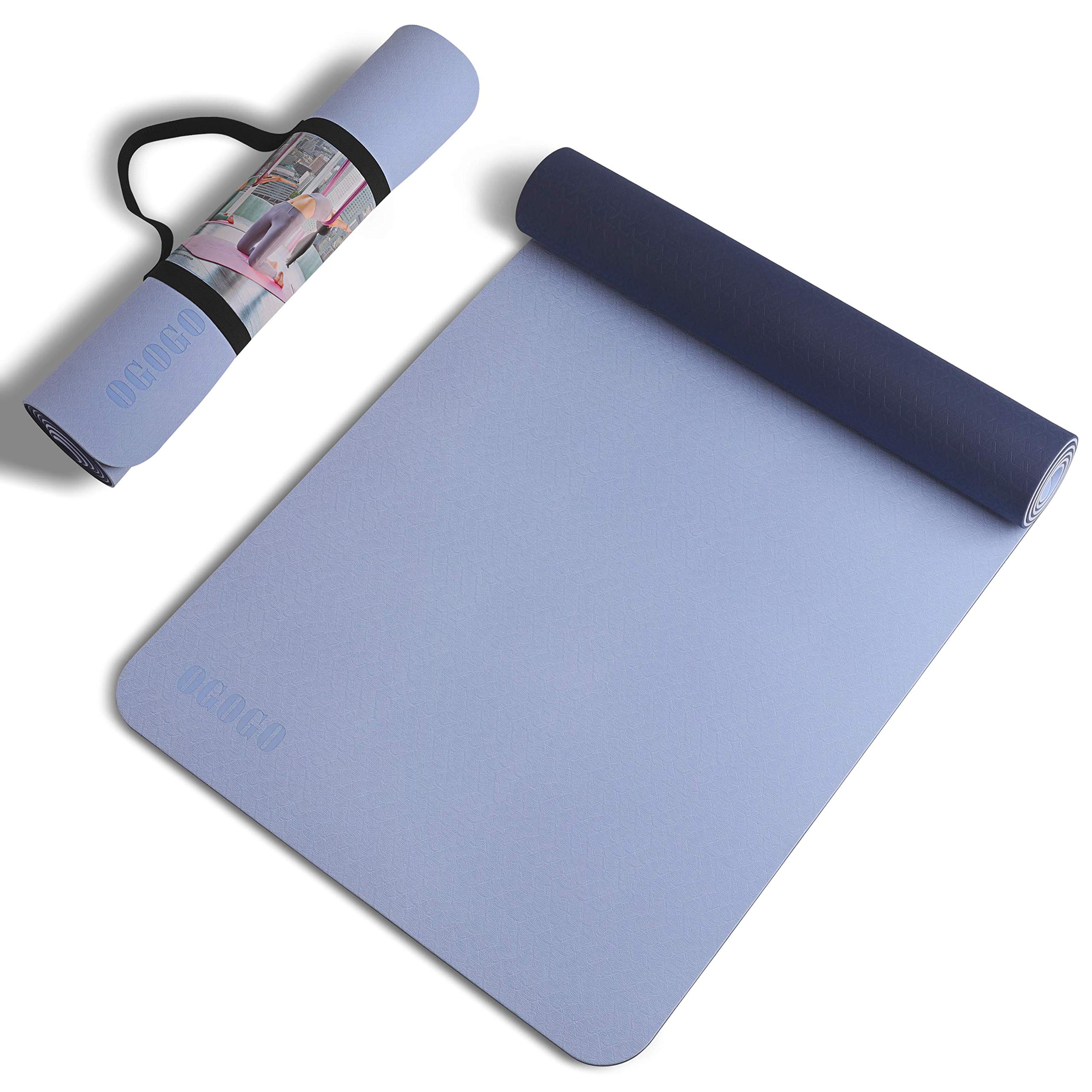 OGOGO Yoga Mat Double-Sided Non Slip,Eco Friendly Exercise Yoga Mat for Men and Women,Thick High Density Pro Mat with Carrying Strap